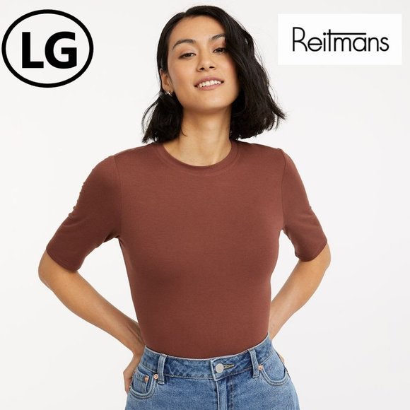 NWT 2/$25 Eco Friendly Sustainable CREW NECK ELBOW SLEEVE Super Soft TEE - Picture 1 of 2